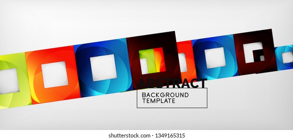 Abstract geometric background. Glossy square shapes composition on grey, minimalistic style template with copyspace. Vector design