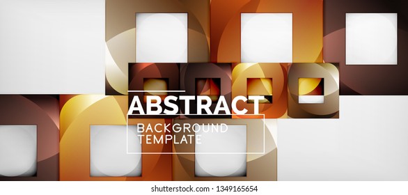 Abstract geometric background. Glossy square shapes composition on grey, minimalistic style template with copyspace. Vector design