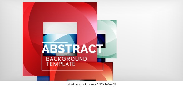 Abstract geometric background. Glossy square shapes composition on grey, minimalistic style template with copyspace. Vector design