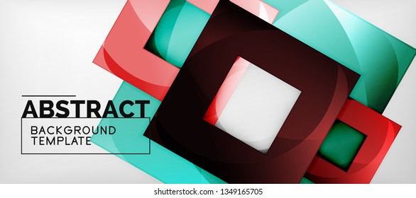 Abstrakter geometrischer Hintergrund. Glossy quadratische Formen Komposition auf grauem, minimalistischem Stil mit Kopienraum. Vektordesign
