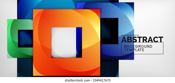 Abstract geometric background. Glossy square shapes composition on grey, minimalistic style template with copyspace. Vector design