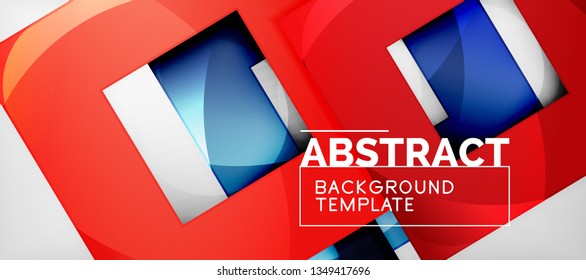 Abstract geometric background. Glossy square shapes composition on grey, minimalistic style template with copyspace. Vector design