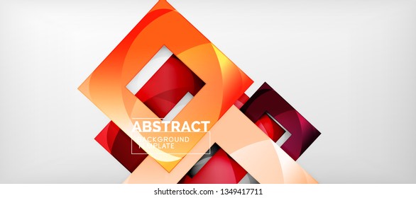 Abstract geometric background. Glossy square shapes composition on grey, minimalistic style template with copyspace. Vector design