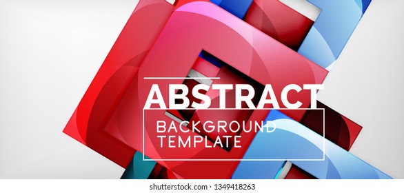 Abstract geometric background. Glossy square shapes composition on grey, minimalistic style template with copyspace. Vector design