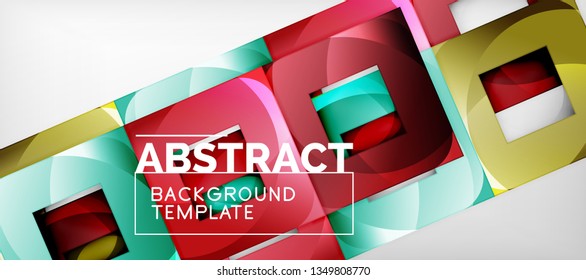 Abstract geometric background. Glossy square shapes composition on grey, minimalistic style template with copyspace. Vector design