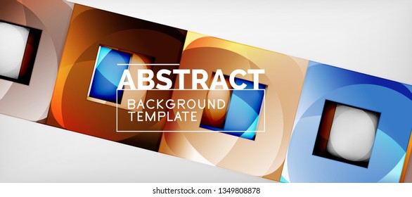 Fondo geométrico abstracto. Composición de formas cuadradas brillantes sobre una plantilla de estilo gris y minimalista con espacio de copia. Diseño de vectores