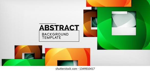 Abstract geometric background. Glossy square shapes composition on grey, minimalistic style template with copyspace. Vector design