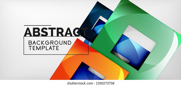 Abstract geometric background. Glossy square shapes composition on grey, minimalistic style template with copyspace. Vector design