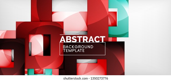Fondo geométrico abstracto. Composición de formas cuadradas brillantes sobre una plantilla de estilo gris y minimalista con espacio de copia. Diseño de vectores