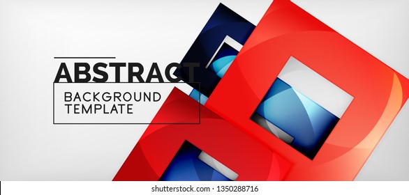 Abstract geometric background. Glossy square shapes composition on grey, minimalistic style template with copyspace. Vector design