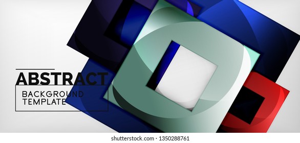 Fondo geométrico abstracto. Composición de formas cuadradas brillantes sobre una plantilla de estilo gris y minimalista con espacio de copia. Diseño de vectores