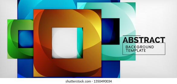 Abstract geometric background. Glossy square shapes composition on grey, minimalistic style template with copyspace. Vector design