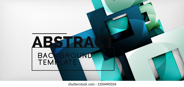 Abstract geometric background. Glossy square shapes composition on grey, minimalistic style template with copyspace. Vector design