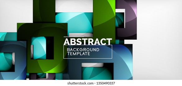 Abstract geometric background. Glossy square shapes composition on grey, minimalistic style template with copyspace. Vector design