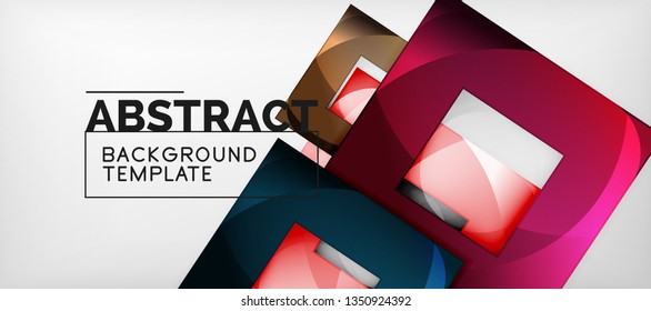 Fondo geométrico abstracto. Composición de formas cuadradas brillantes sobre una plantilla de estilo gris y minimalista con espacio de copia. Diseño de vectores