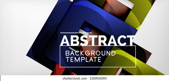 Fondo geométrico abstracto. Composición de formas cuadradas brillantes sobre una plantilla de estilo gris y minimalista con espacio de copia. Diseño de vectores