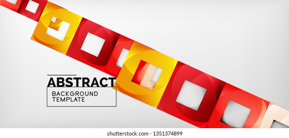 Abstract geometric background. Glossy square shapes composition on grey, minimalistic style template with copyspace. Vector design