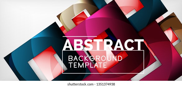 Abstract geometric background. Glossy square shapes composition on grey, minimalistic style template with copyspace. Vector design