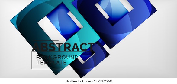 Abstract geometric background. Glossy square shapes composition on grey, minimalistic style template with copyspace. Vector design
