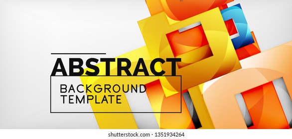 Abstract geometric background. Glossy square shapes composition on grey, minimalistic style template with copyspace. Vector design