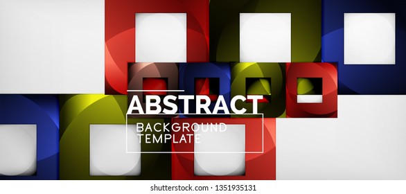 Abstract geometric background. Glossy square shapes composition on grey, minimalistic style template with copyspace. Vector design