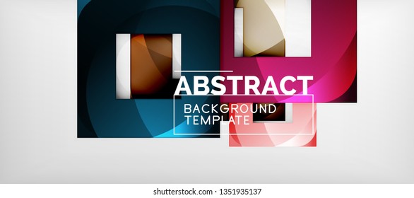 Abstract geometric background. Glossy square shapes composition on grey, minimalistic style template with copyspace. Vector design