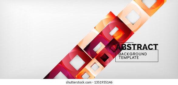 Abstract geometric background. Glossy square shapes composition on grey, minimalistic style template with copyspace. Vector design