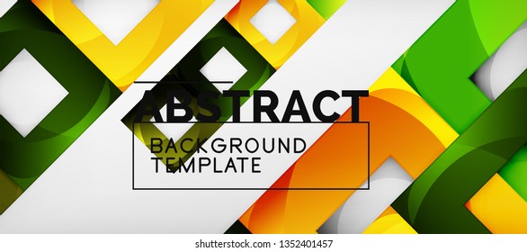 Abstract geometric background. Glossy square shapes composition on grey, minimalistic style template with copyspace. Vector design
