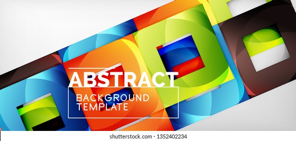 Abstract geometric background. Glossy square shapes composition on grey, minimalistic style template with copyspace. Vector design