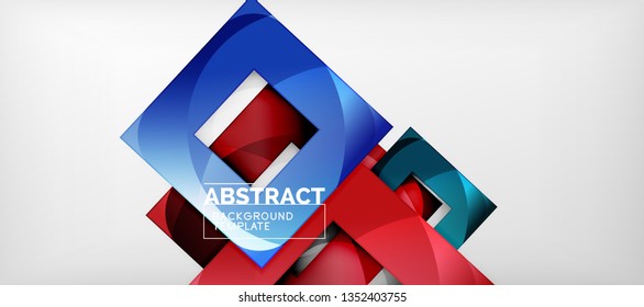 Abstract geometric background. Glossy square shapes composition on grey, minimalistic style template with copyspace. Vector design
