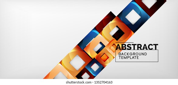 Fondo geométrico abstracto. Composición de formas cuadradas brillantes sobre una plantilla de estilo gris y minimalista con espacio de copia. Diseño de vectores