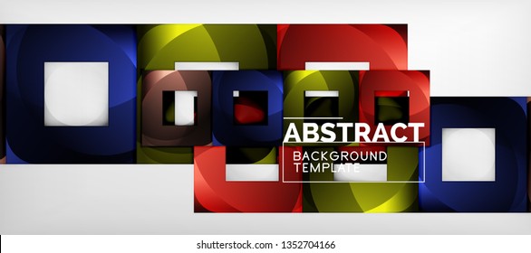 Abstract geometric background. Glossy square shapes composition on grey, minimalistic style template with copyspace. Vector design