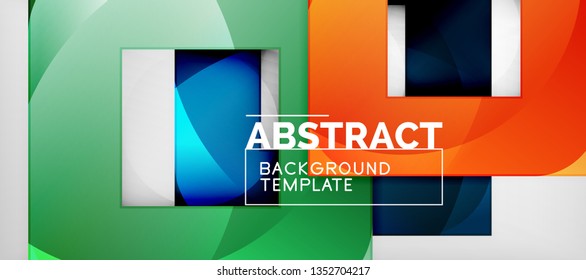 Abstract geometric background. Glossy square shapes composition on grey, minimalistic style template with copyspace. Vector design