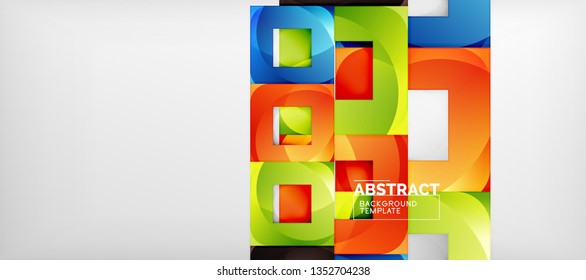 Fondo geométrico abstracto. Composición de formas cuadradas brillantes sobre una plantilla de estilo gris y minimalista con espacio de copia. Diseño de vectores