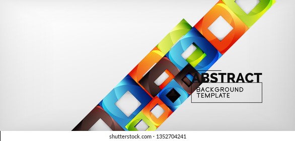 Fondo geométrico abstracto. Composición de formas cuadradas brillantes sobre una plantilla de estilo gris y minimalista con espacio de copia. Diseño de vectores