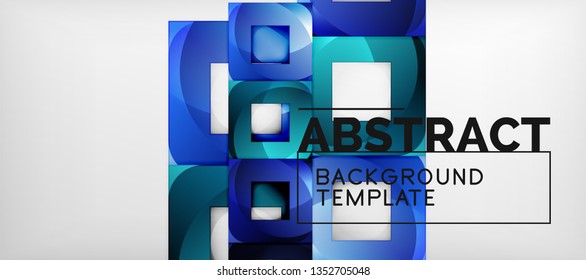 Abstract geometric background. Glossy square shapes composition on grey, minimalistic style template with copyspace. Vector design