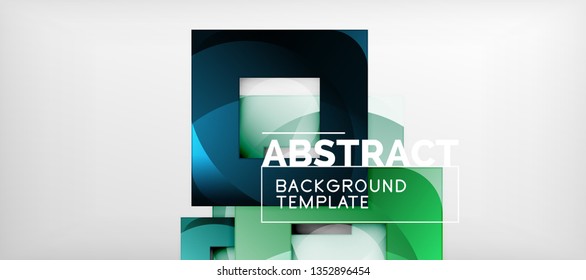Fondo geométrico abstracto. Composición de formas cuadradas brillantes sobre una plantilla de estilo gris y minimalista con espacio de copia. Diseño de vectores