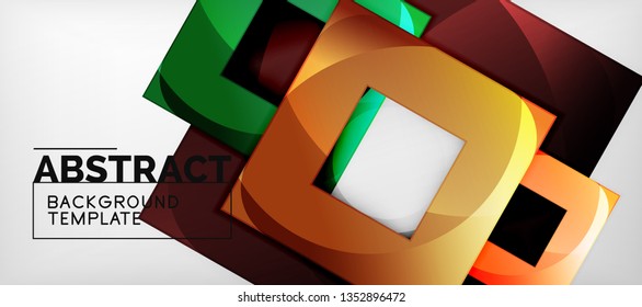 Fondo geométrico abstracto. Composición de formas cuadradas brillantes sobre una plantilla de estilo gris y minimalista con espacio de copia. Diseño de vectores