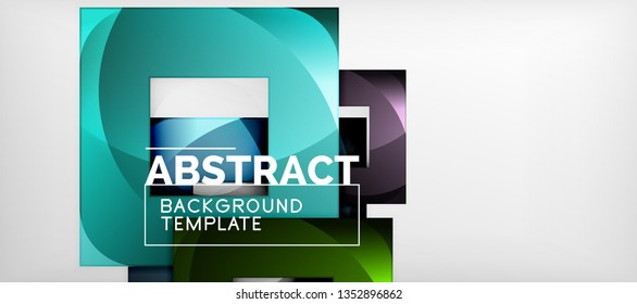 Abstract geometric background. Glossy square shapes composition on grey, minimalistic style template with copyspace. Vector design