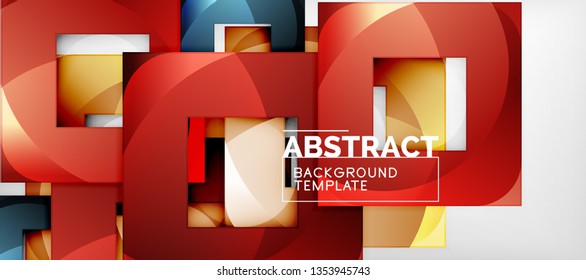 Fondo geométrico abstracto. Composición de formas cuadradas brillantes sobre una plantilla de estilo gris y minimalista con espacio de copia. Diseño de vectores