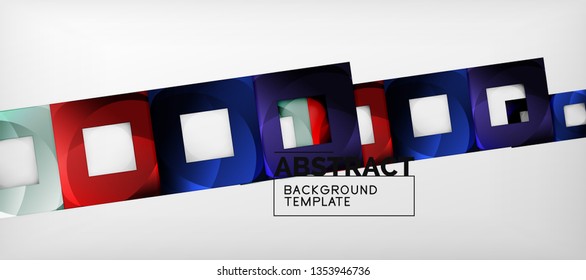 Fondo geométrico abstracto. Composición de formas cuadradas brillantes sobre una plantilla de estilo gris y minimalista con espacio de copia. Diseño de vectores