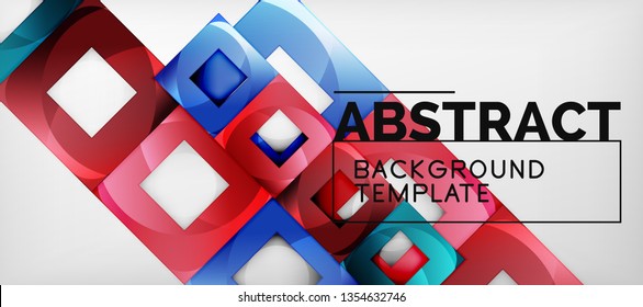 Abstract geometric background. Glossy square shapes composition on grey, minimalistic style template with copyspace. Vector design