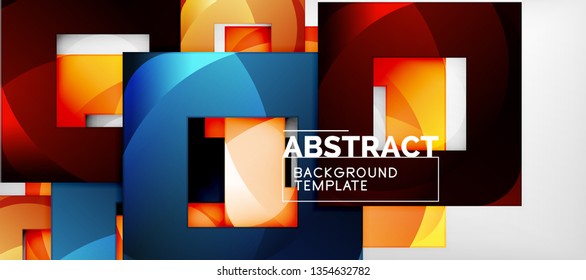 Fondo geométrico abstracto. Composición de formas cuadradas brillantes sobre una plantilla de estilo gris y minimalista con espacio de copia. Diseño de vectores