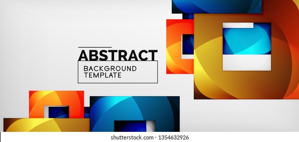 Abstract geometric background. Glossy square shapes composition on grey, minimalistic style template with copyspace. Vector design