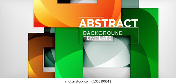 Abstract geometric background. Glossy square shapes composition on grey, minimalistic style template with copyspace. Vector design