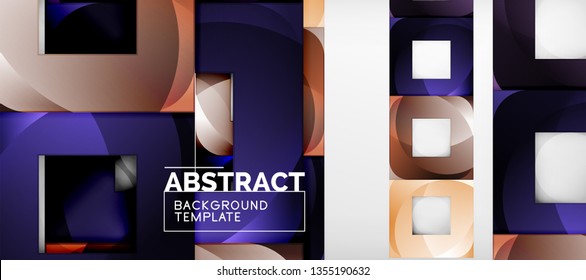 Fondo geométrico abstracto. Composición de formas cuadradas brillantes sobre una plantilla de estilo gris y minimalista con espacio de copia. Diseño de vectores