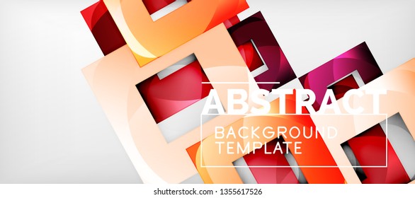 Abstract geometric background. Glossy square shapes composition on grey, minimalistic style template with copyspace. Vector design