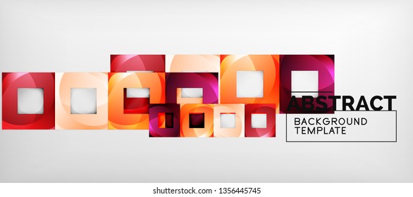 Abstract geometric background. Glossy square shapes composition on grey, minimalistic style template with copyspace. Vector design