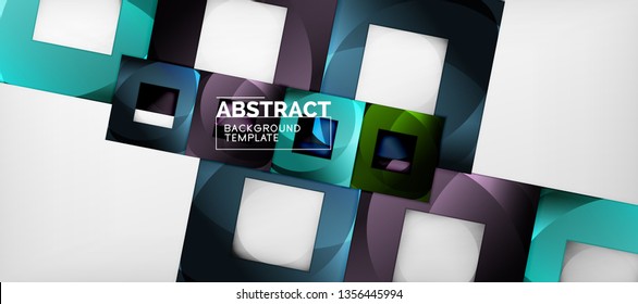 Abstract geometric background. Glossy square shapes composition on grey, minimalistic style template with copyspace. Vector design