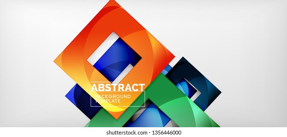 Abstract geometric background. Glossy square shapes composition on grey, minimalistic style template with copyspace. Vector design